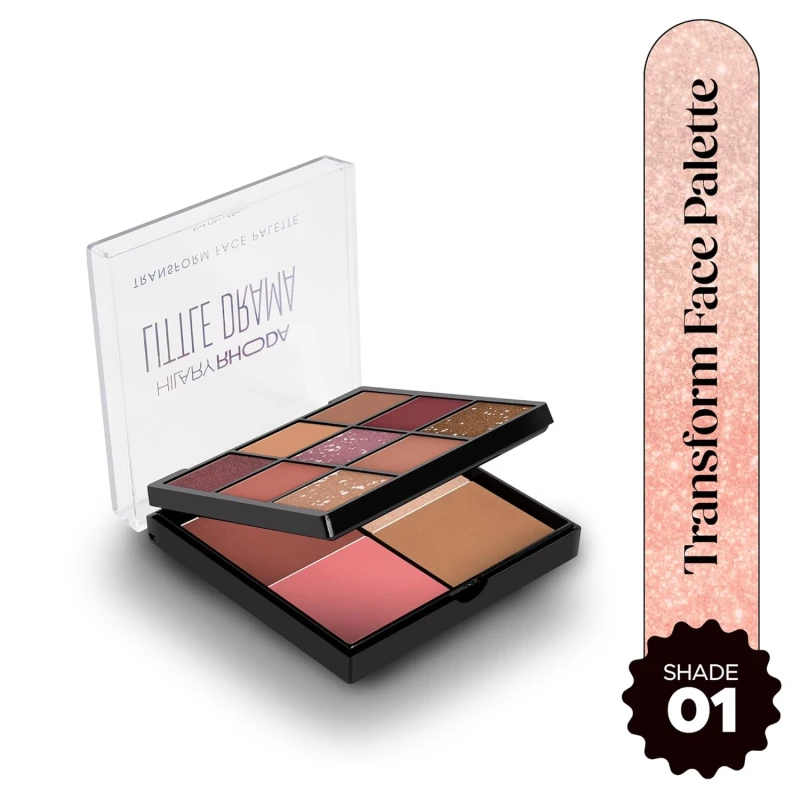 Hilary Rhoda Transform Face Palette | All-in-One | 9 Eyeshadows, 2 Blushes, Highlighter & Contour | Matte + Shimmer Finish | Highly Pigmented | Travel Friendly Makeup Kit (Soft Glam - Shade 01) – 18g thumbnail 2